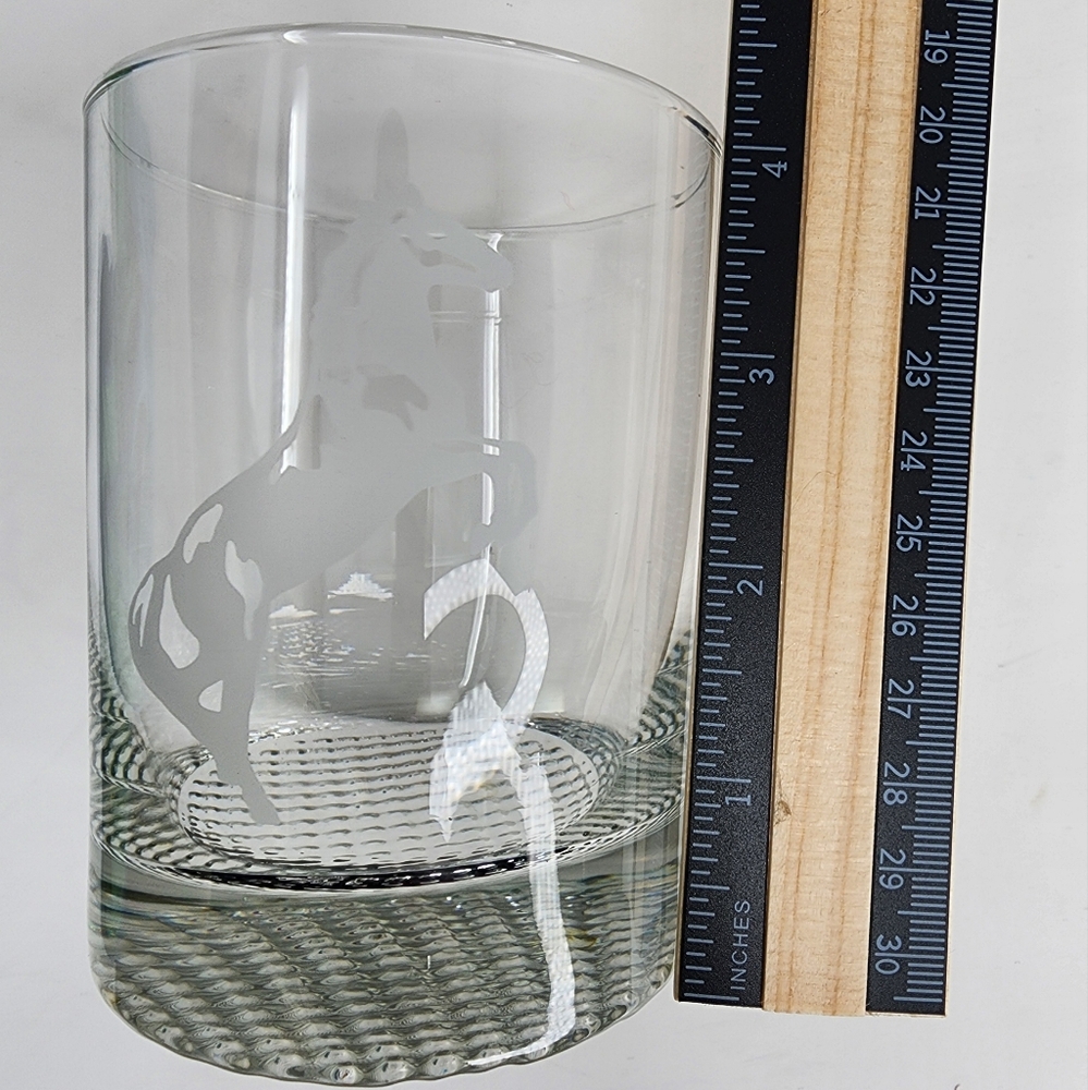 Etched Glass Stallion Horse Lowball Set Of 4 - Picture 5 of 8